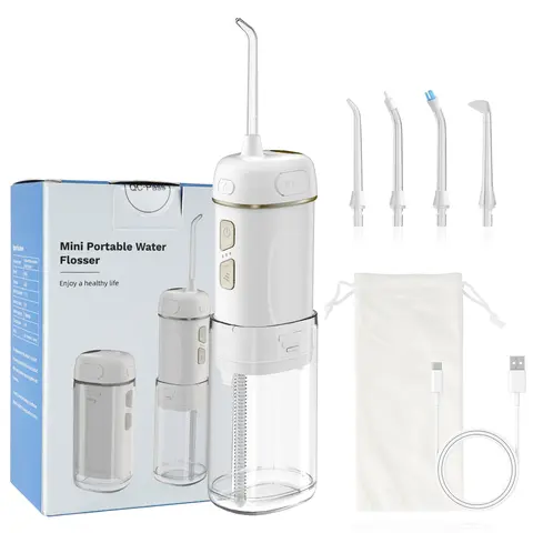 Hibbent Portable Cordless Water Flosser - USB Rechargeable Interdental Flosser, Travel-Friendly Oral Irrigator for Preventive Care, Gum Health, Deep Cleaning, 3 Modes, 4 Jet Tips, IPX7 Waterproof