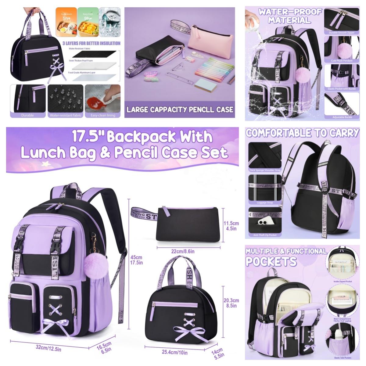 Fimibuke 3PCS Waterproof Backpack for School,Bookbag Set with Lunch Box & Pencil Case,colorful/Embroidery school bag for Elementary Middle High School,Backpag with Stationery,Back to School Gift,Birthday's Gift,Dealsforyoudays