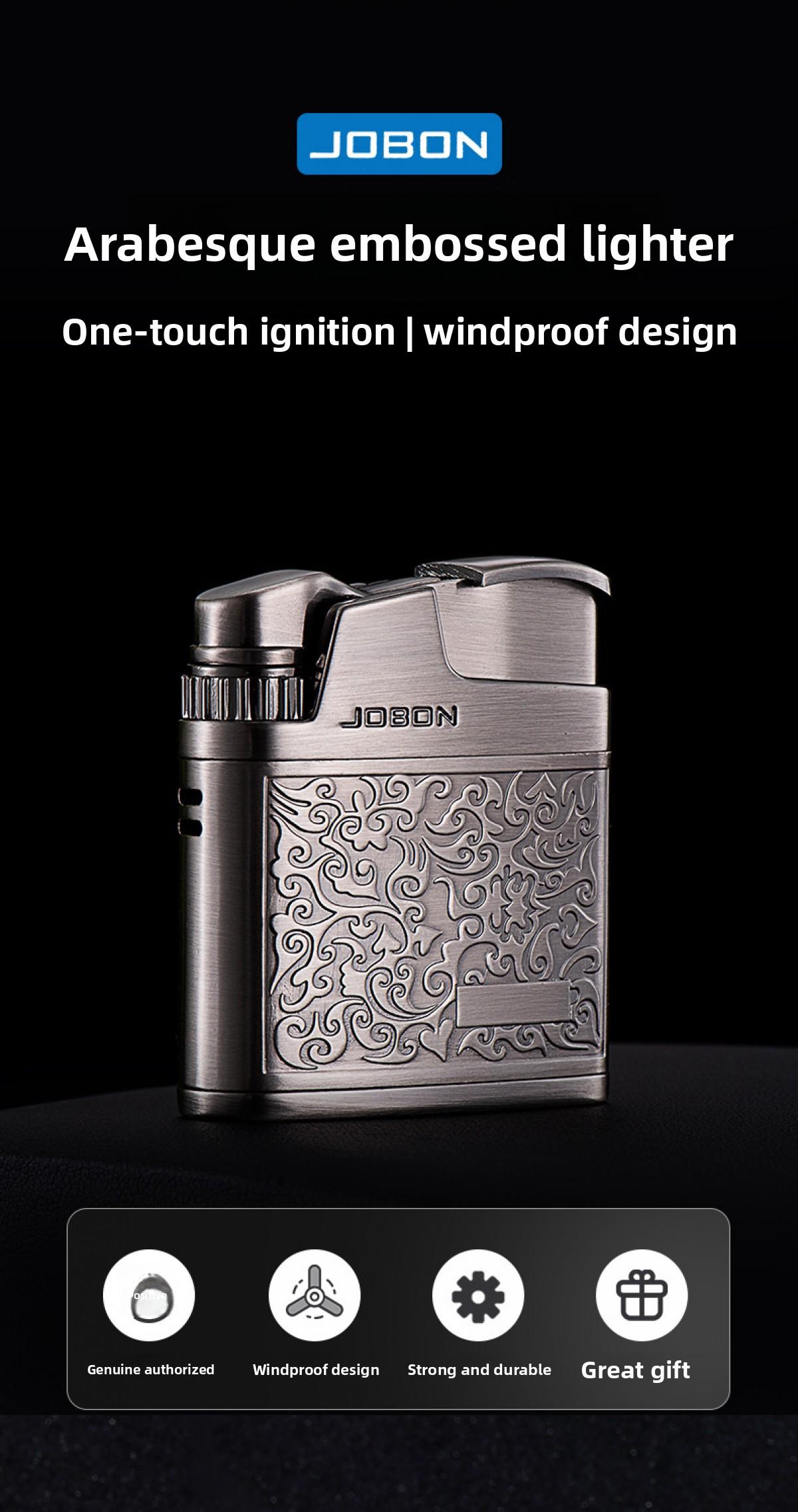 Windproof Retro Gas Lighter, Metal Lighter With Arabesque Flower Relief & Classic Wire Design, Silver Bronze Finish, Gift Box Packed, Suitable For Camping Candle Grill BBQ, (Without Fuel)