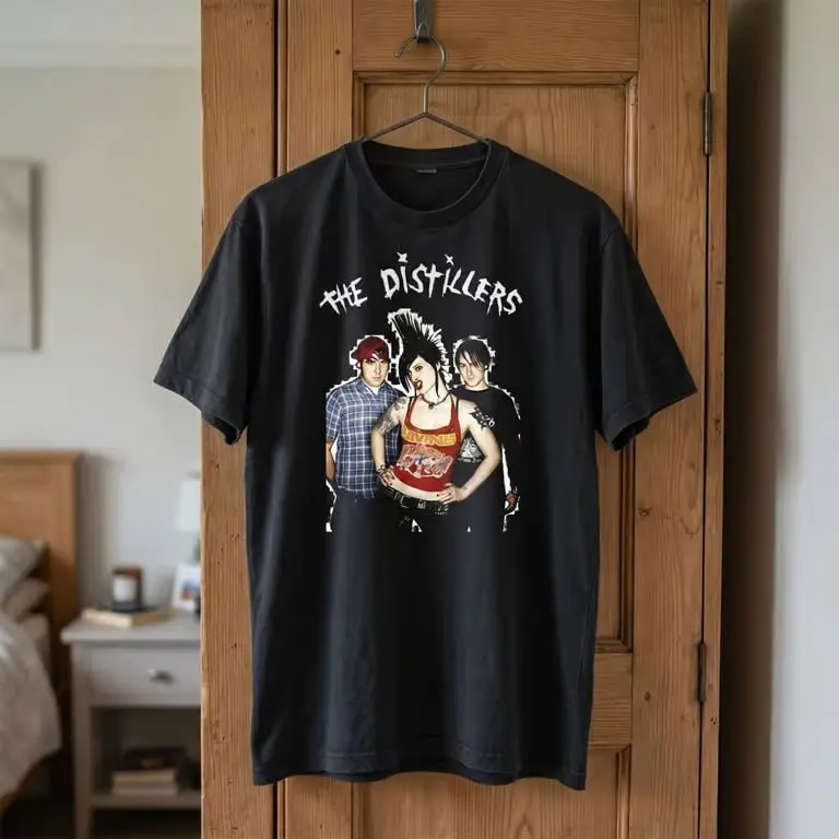 The Distillers Band Members T-Shirt, Short Sleeve Crew Neck T-Shirt, Pull On, Casual, Unisex Cotton T-Shirt, Menswear, Womenswear