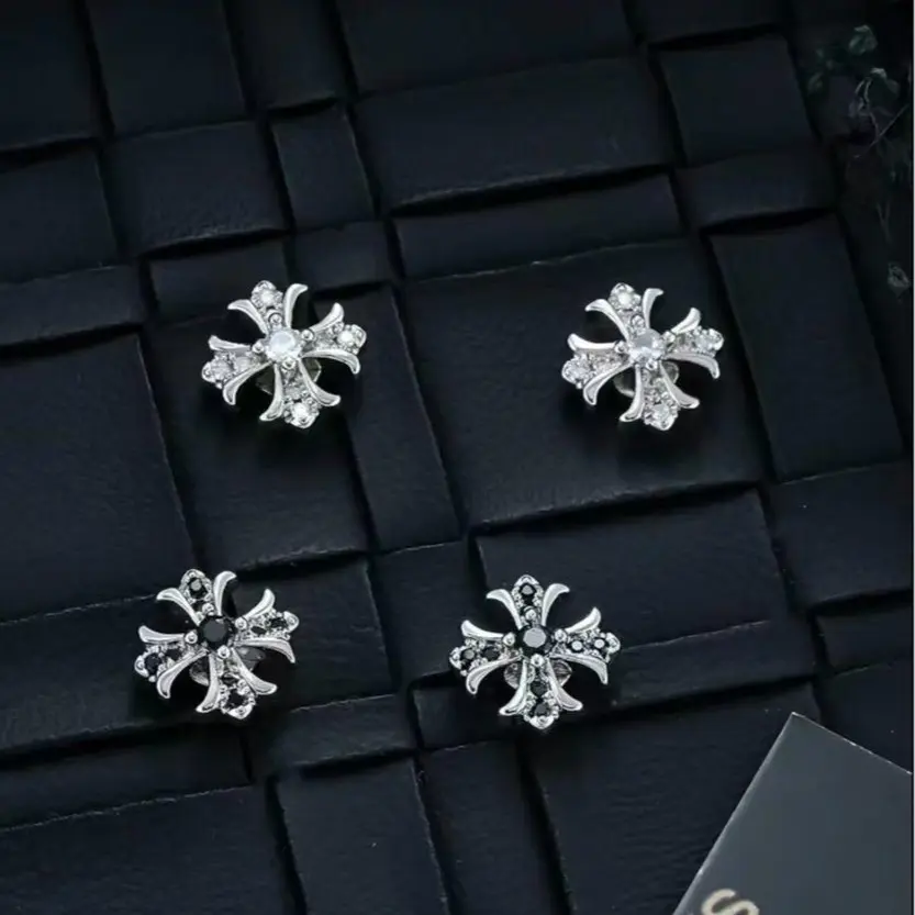 Gothic Studded Cross Studs, Unisex Vintage Punk Alloy Jewelry with Rhinestones for Parties & Daily Wear, Earrings Studs, Studded Cross Earrings