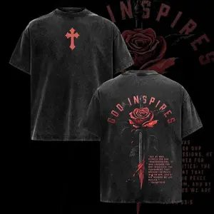 Vintage Washed God Inspires Rose Sword Hoodie & T-Shirt, Oversized Pump Cover Tee for Men Workout Training Top, Christian Gym Hoodie with Isaiah 53:5 Bible Verse, Faith Athletic Graphic Tee