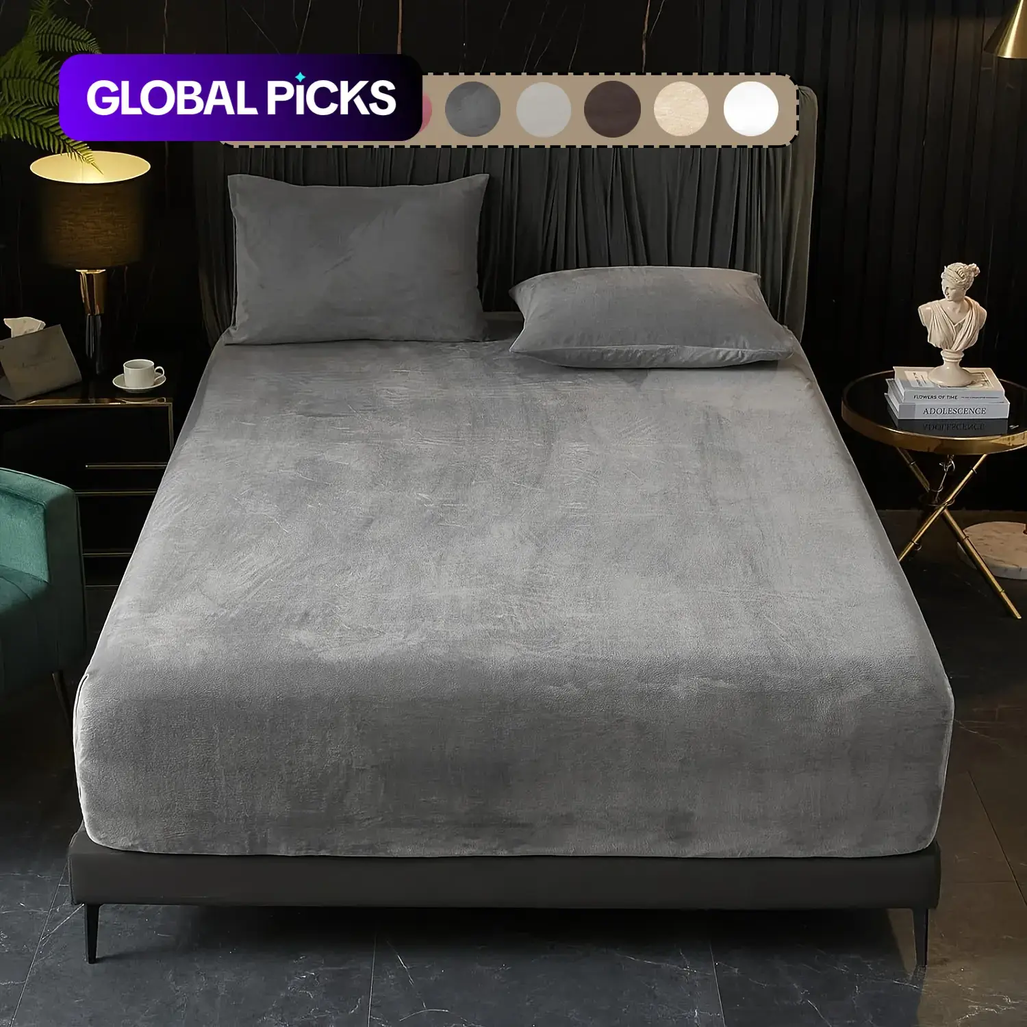 Solid Color Deep Pocket Sheets Fitted Sheet and Pillowcase Set, Polyester Bed Set, Set Composition 3 pcs/set Including 1 Plush Fitted Sheet and 2 Pillowcases without Filler, Soft Bedding Set Easy Care Bedsheet Bed Sets #GLOBAL PICKS