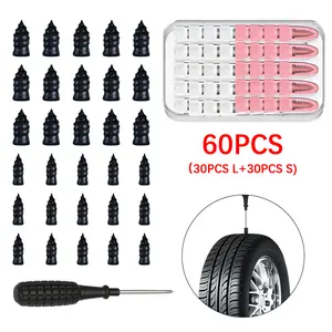 60Pcs Tire Repair Screws Plugs, Self-service Tyre Repair Vacuum Rubber Nails Kit for Car/Motorcycle/Truck/Tractor Puncture Fast Tyre Repair Supplies