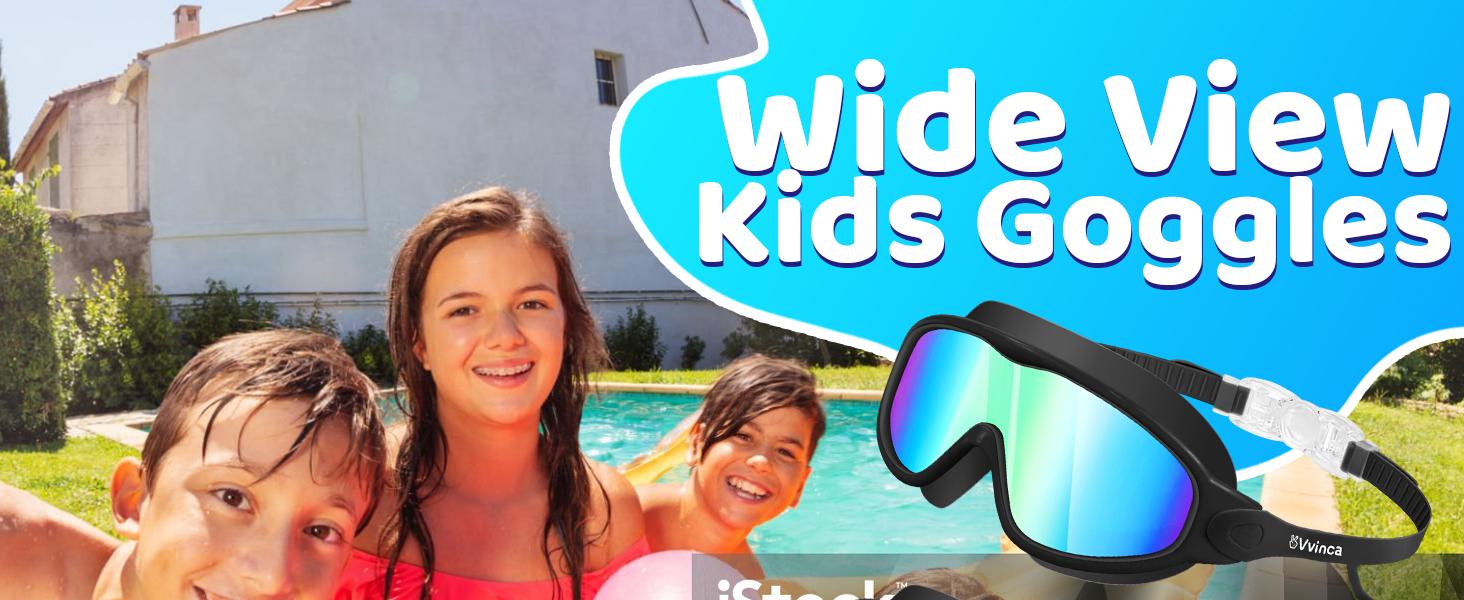 [Spring Shine]Vvinca kids pool accessories-Swim Goggles with Earplugs& Nose Clip Wide View Anti-Fog/UV Swimming Goggles for Age 3-14 Boys Girls Noseclip