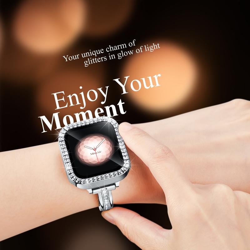 Missair Diamond Band & PC Cover Case Compatible with Apple Watch Series 10-1 SE Ultra - Slim Metal Adjustable Bracelet Protection Wearable Accessories