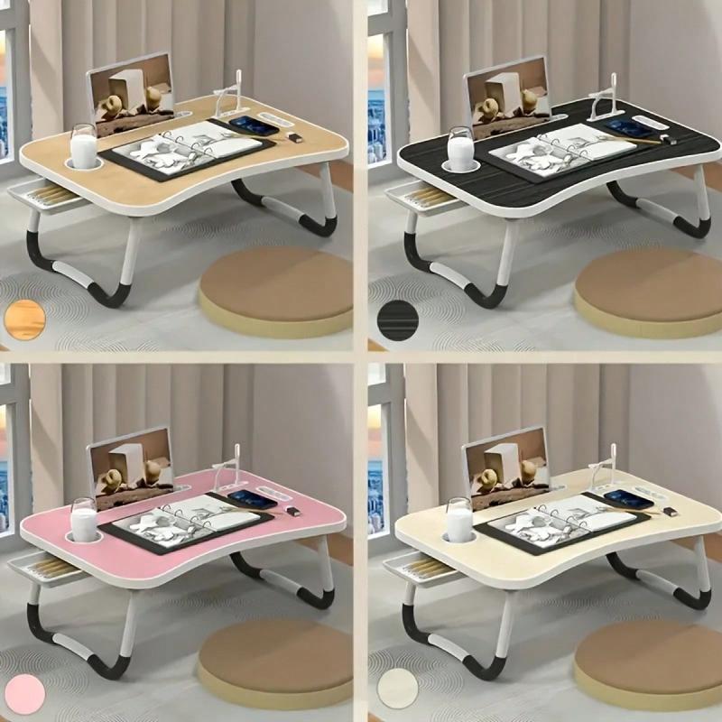 Portable Foldable Laptop Bed Table with 3 Port USB, Storage Drawer and Cup Holder, Laptop Desk Stand Tray for Eating, Reading and Working (Without USB,Fan)