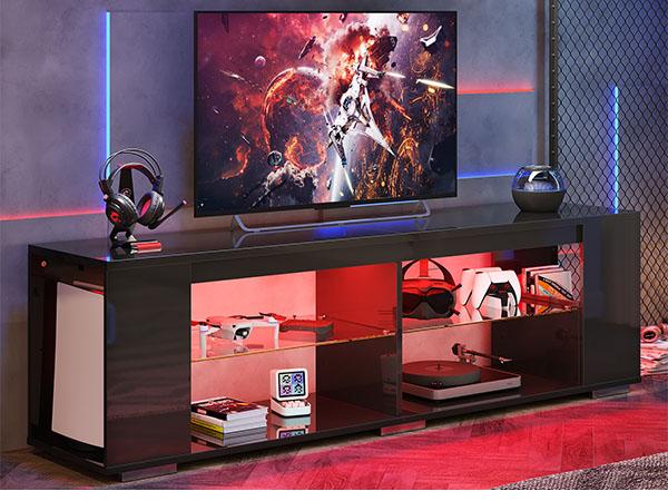 Pinmoco LED TV Stand for TVs up to 80" Gaming Entertainment Center with Side Bookshelf and 4 Open Shelves Black High Gloss Finish Pinmoco LED TV Stand for TVs up to 80" Gaming Entertainment Center with Side Bookshelf and 4 Open Shelves Black High Gloss Finish