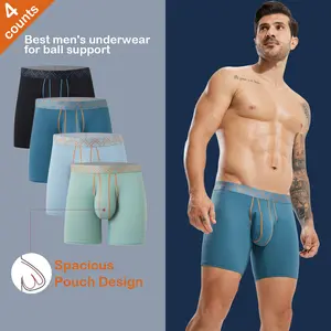 Men's Bulge Spacious Pouch Boxer Brief Underwear 4 Pack,8" Inseam,Breathable, Moisture-Wicking