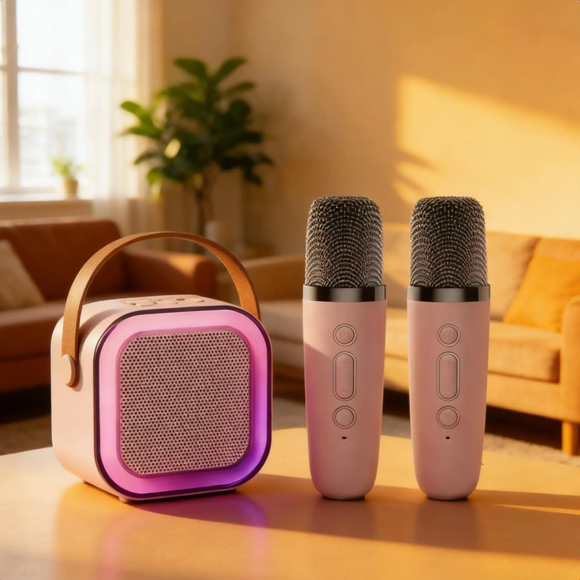 Ramadan Compact Wireless Bluetooth Speaker with Subwoofer, Integrated & Dual Mic, IPX4 Waterproof, LED Nightlight, Hands-Free Portable Rechargeable Design, High-Quality Audio, for Outdoor Live Broadcast & Home Karaoke