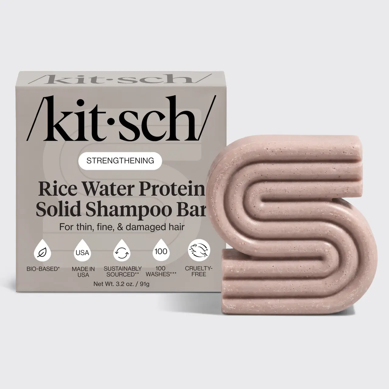 Kitsch Rice Water Shampoo Bar Soap for Hair Care - Soap Bar for Strengthening Weak or Damaged Hair, All Natural, Paraben-Free, Made in US, 3.2oz