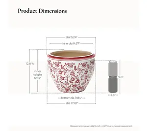 LuxenHome Red Floral Ceramic Planter, 17" Round Pot