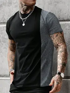 Men’s lightweight summer colorblock short-sleeve T-shirt—fashionable for everyday wear, casual outings, vacations, sports, and travel; a great gift for a boyfriend or husband; suitable for fishing, basketball, camping, gym workouts, and holiday outfits.