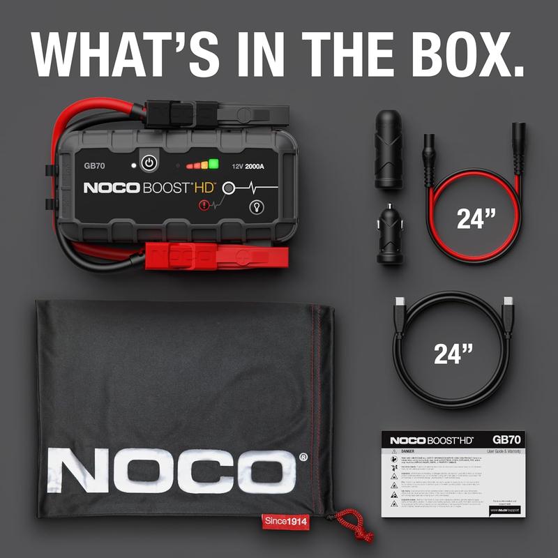 NOCO Boost GB70 2000A UltraSafe Jump Starter, 12V Lithium Battery Booster & Portable Power Bank