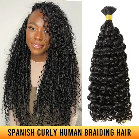 Ygwigs Double Drawn Spanish Curly Bulk Human Hair Extensions for Braiding