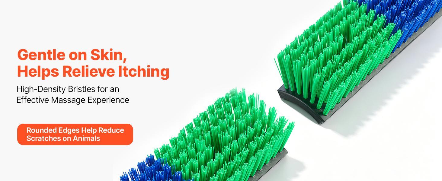 VEVOR Functional PBT Plastic Livestock Scratching Brush Set, 4PCS Adjustable Height Goat Scratcher Posts with 16 Screws, 16.9"x3.9" Large Animal Itching Relief Grooming Tools (Green & Blue)#BackToSchool