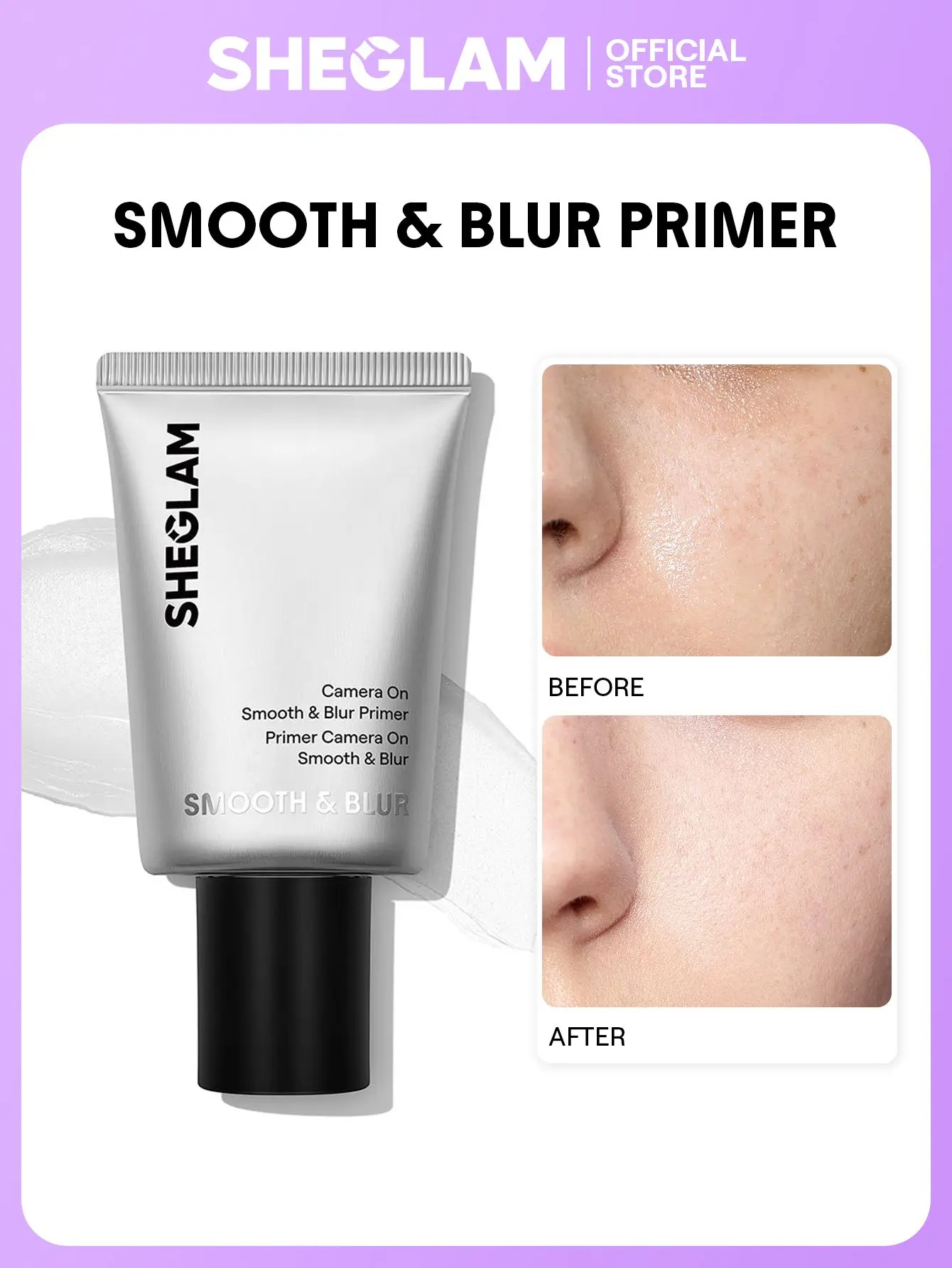 SHEGLAM Camera On Smooth and Blur Primer Lightweight Pore Minimizing Makeup Base Soft Focus Blurring Effect Smooth Matte Finish Long Lasting Oil Control Face