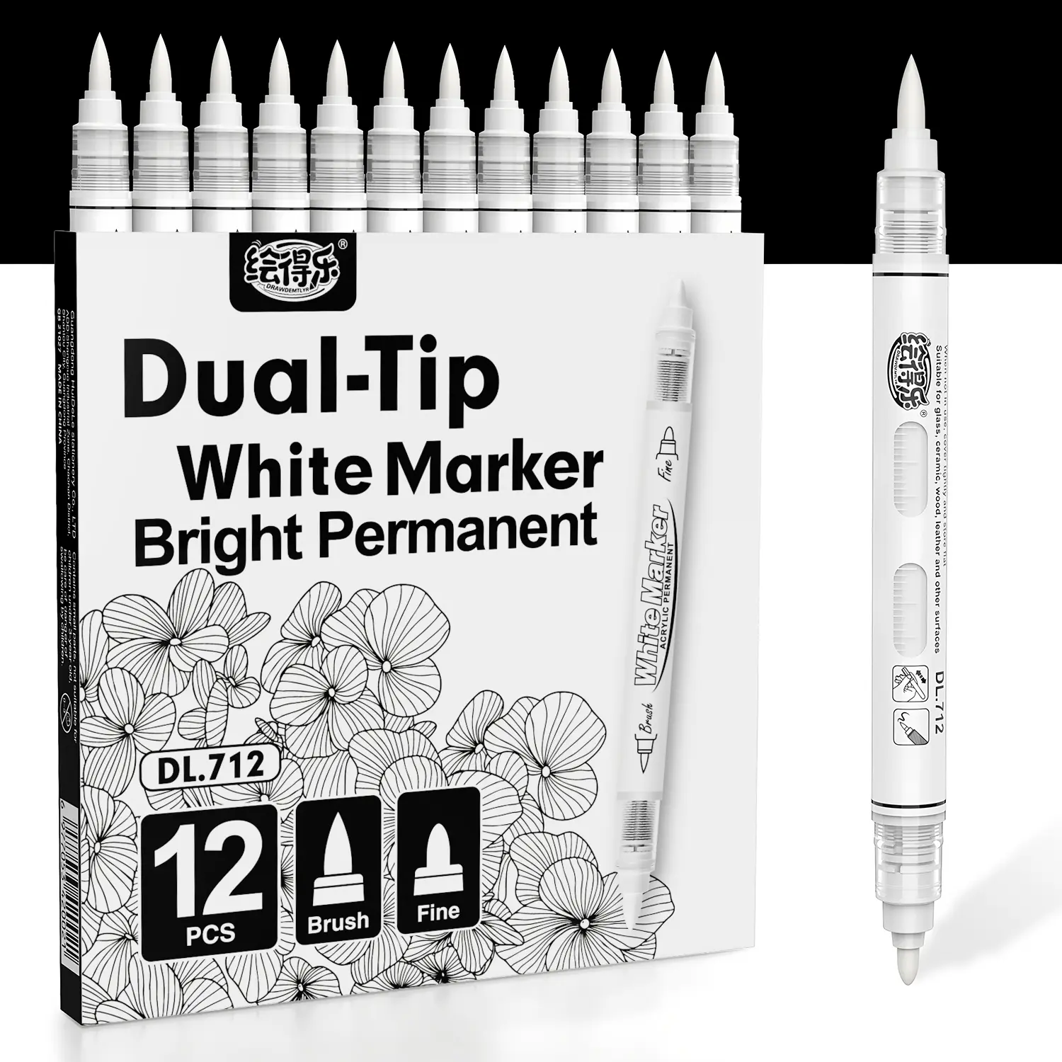 Hdele Dual Tip Acrylic Paint Permanent Markers - 1-8mm Brush & Fine Tip, Direct Liquid Ink System White Pens for Rock Painting, DIY Crafts, Thanksgiving, Easter, Suitable for All Ages & Multiple Surfaces, 1-8Mm Brush Tip, Acrylic Markers Drawing & Paintin