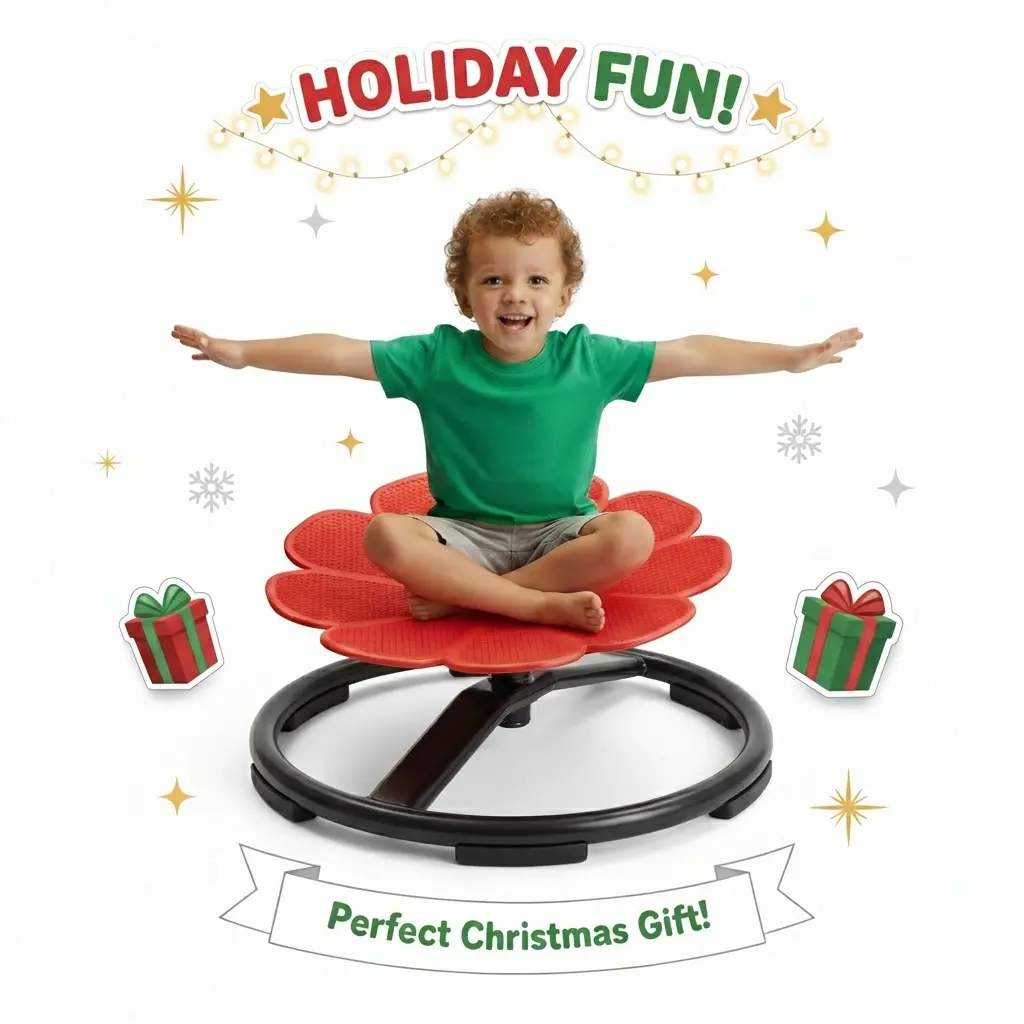 Kids' Sensory Swivel Chair - 180LB Capacity Balance Training Spinning Chair for Autism Support, Premium Educational Fidget Toy, Indoor/Outdoor Ergonomic Furniture for Motor Skills & Focus, Fun Furniture, Sensory Products, Sit And Spin, Flower Shape, Child