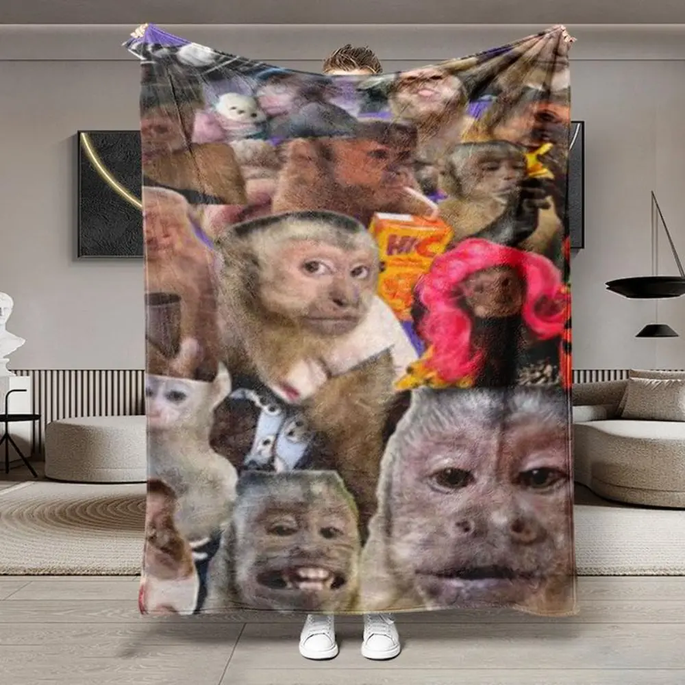 Funny Monkey Face Blanket, Soft Flannel Throw for Home Decor & Camping, Unique Gift for Animal Lovers, Warm & Durable Design  Christmas gift Dream Weave Home