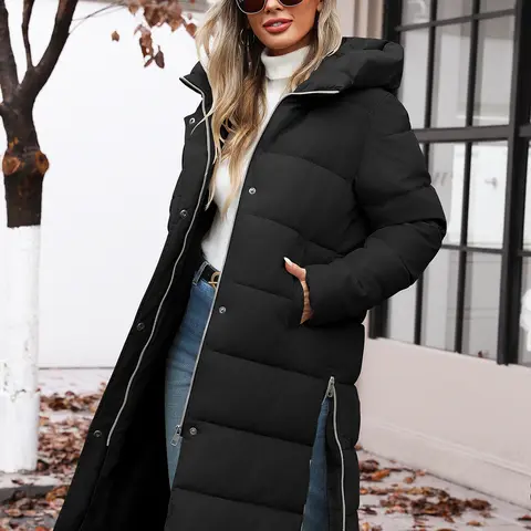 UMIPUBO Women's Winter Mid-Length Puffy Coat - Thermal, Padded, Comfortable Garment with Hood, Side Zipper, Thick Quilted Warm Outerwear, Tops, Smooth