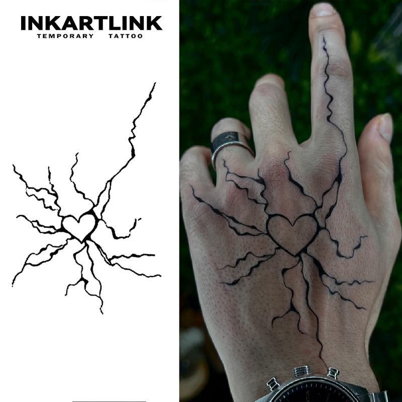 INKARTLINK Magic Tattoo 2 Sheets, Waterproof, Semi-permanent, Long-lasting, Temporary, Simple Fake Tattoo Sticker, Love Lightning, Juice, Art, Party