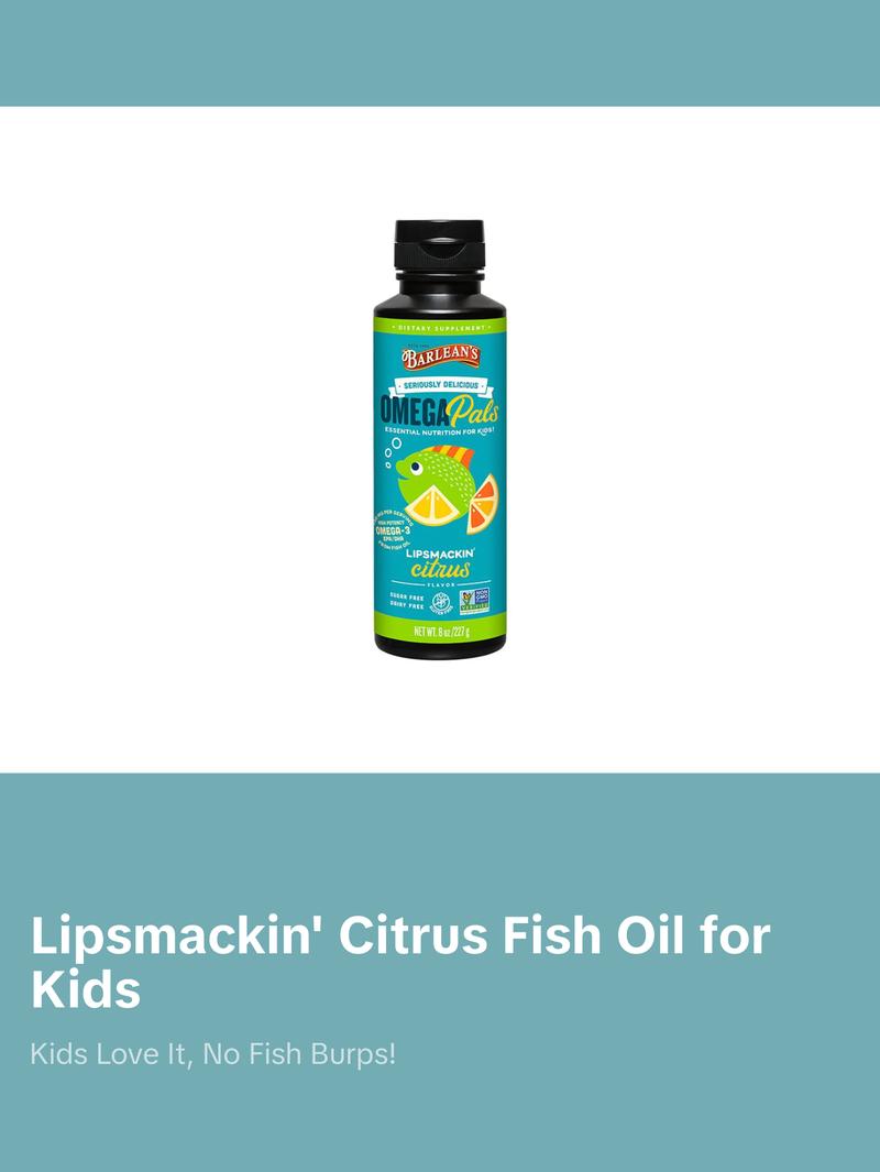 Barlean's Lipsmackin' Citrus High Potency Fish Oil for Kids Healthcare Vitamin