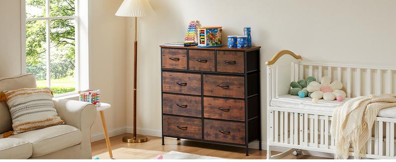 【New Color】Cupboards Cabinets Dresser - with 9 Drawers, Bedroom  Organizer, Steel Frame and Wood Top for Bedroom, Closet, Entryway