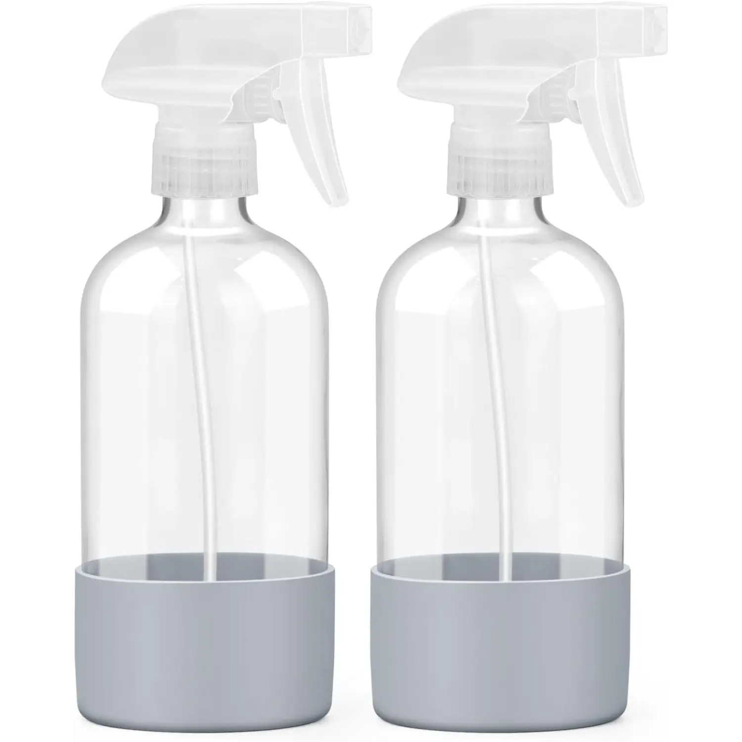 2 Pack Glass Spray Bottles with Silicone Sleeve, Durable 16 oz Empty Refillable Containers with Adjustable Spray Nozzles, Spray Bottles for Cleaning Solutions and Plants