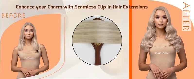Full Shine Seamless Clip In Human Hair Extension Straight Hair 120g 8 Pcs Easy to Apply Natural Straight Remy Hairpiece