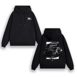 Mustang GT Side Design T-Shirt Black Hoodie with Car Graphic and Logo Stylish and Comfortable Menswear Sweatshirts Tops Long Sleeve Casual Fashion