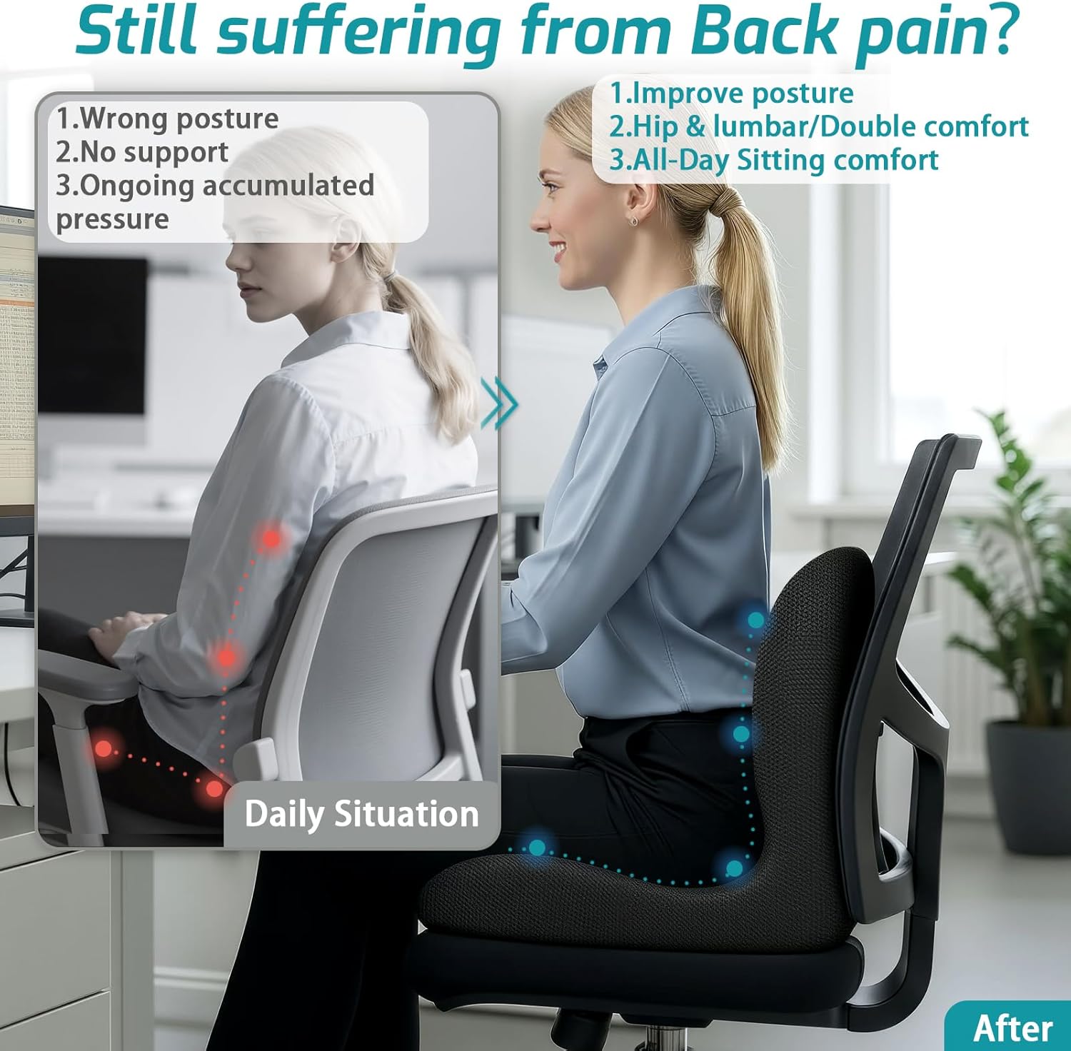 Non-Slip Memory Foam Seat Skin-Friendly Extended Zipper Easy Remove Wash Back Support Cushion Comfy Chair Adjustable Chair Breathable Cloth Leg Pain Mesh