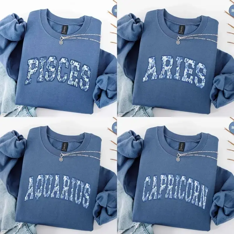 Custom Zodiac Sweatshirt - Indigo Blue, Zodiac Sweatshirt, Cute Horoscope Astrology Graphic Sweatshirt, Unisex Crewneck Sweatshirt, Personalized Zodiac Energy Gift for Birthday, Star Sign Lovers, Celestial Sweatshirt