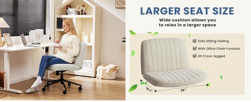 【Valentine's Day Gifts】Sweet Funiture S - Criss Cross Office Chair with Wheels, Wide Armless Home Office Desk Chair with Dual-Purpose Base, Swivel Height Adjustable