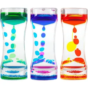 Liquid Motion Bubbler Timer Colorful Oil Hourglass Liquid Sensory Toys Activity Fidget Toy Calm Stress Relief Desk Toys Desk Decor for Adults and Teenager Fidget Water Timers 3 Pack