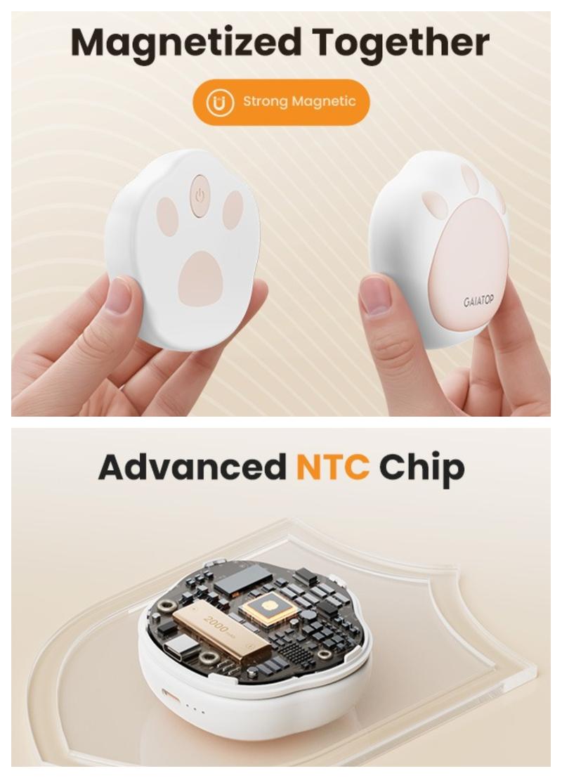 GAIATOP Cat Paw Hand Warmers for Women & Men 2-Pack Adorable & Unique Design, 13H Long-Lasting Warmth,3 Heat Settings Rechargeable.   Perfect Gift for Her & Him. Usb Cable Portable   Valentine's Day gift