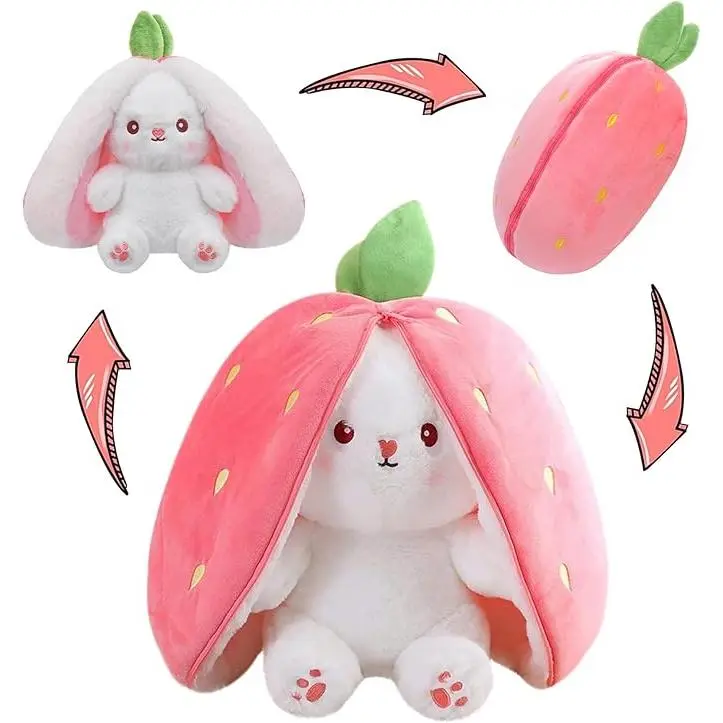 Cute Strawberry Bunny Plush Toy Soft Kawaii Stuffed Animal Hug Pillow Bed Decor Birthday Gift for Girls Kids