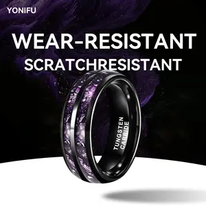 8mm Purple Tungsten Carbide Ring for Men - Scratch Resistant Wedding Band with Crushed Purple Inlay, Comfort Fit Promise Anniversary Jewelry for Him
