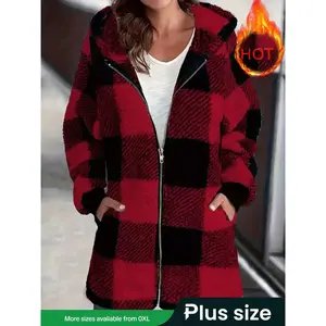 Women's Plush Hooded Jacket, Cartoon Style Long Sleeve Zipper Pocket Design, Casual Loose Fit Outerwear for Fall & Winter Seasons, Hot Trending Hoodies
