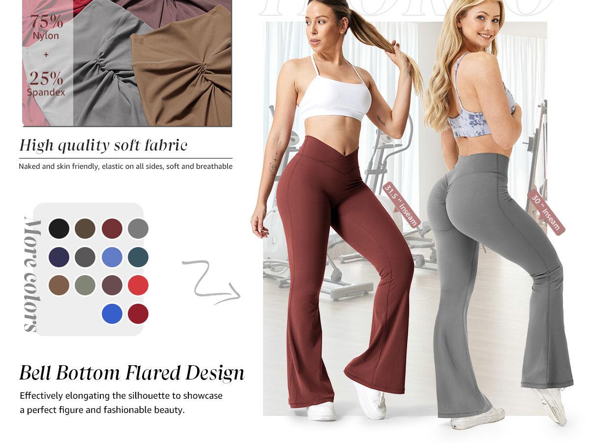 YEOREO Kalie Flare Scrunch Leggings for Women V Cross Waist Bell Bottom Yoga Pants Tummy Control Bootcut Workout Leggings SpringStatements YEOREO Kalie Flare Scrunch Leggings for Women V Cross Waist Bell Bottom Yoga Pants Tummy Control Bootcut Workout Leggings SpringStatements