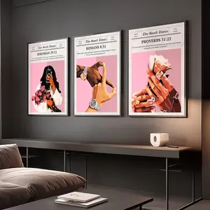 Set-3 Pink Bible Verse Poster Unframed , Christian Black Woman Wall Art, Girl Room Decor