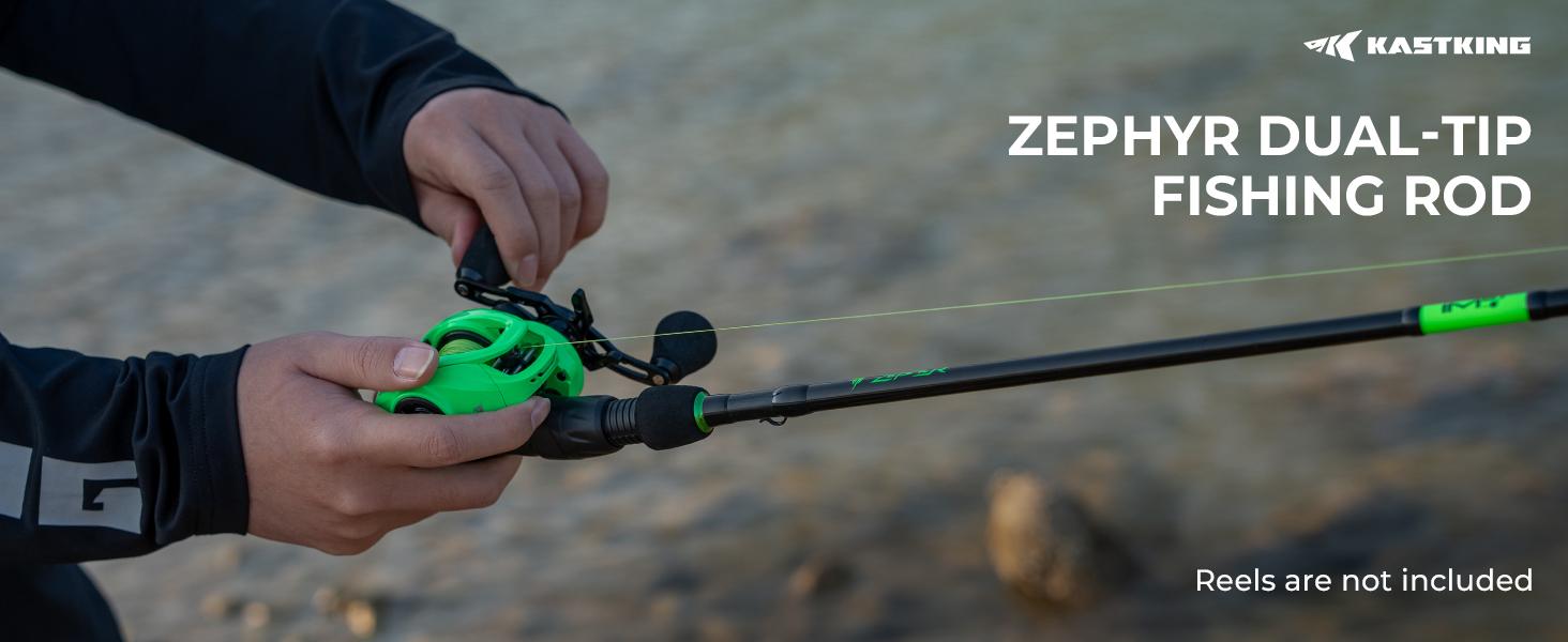 KastKing Zephyr Dual Tip Fishing Rod, Lightweight KastFlex IM6 Graphite Spinning & Casting Rod, Fuji O-Ring Guide, Dual Tips Section for Different Powers, Drop Shot Hook Keeper, EVA Grip
