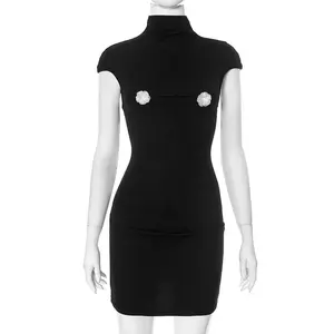 Flower Tit Turtleneck Dress