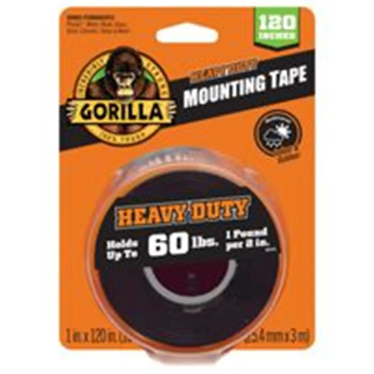 Gorilla Heavy-Duty Double-Sided Tape - 120 in Weatherproof Outdoor/Indoor Mounting Adhesive, Works with Plastics, Metal, Wood, Glass, Brick, Ceramic, Stone for Tools & Hardware Use