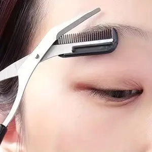 Precision Eyebrow Trimming Scissors with Comb Stainless Steel Makeup Clippers Safe Cosmetic Trimmers Compact Eyebrow Scissors Mini Shaping Tools