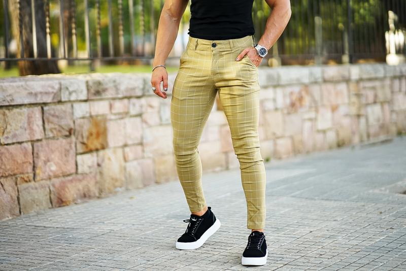 GINGTTO Mens Chinos Skinny Slim Fit High Waist Stretchy Plaid Dress Pants Comfortable Trouser