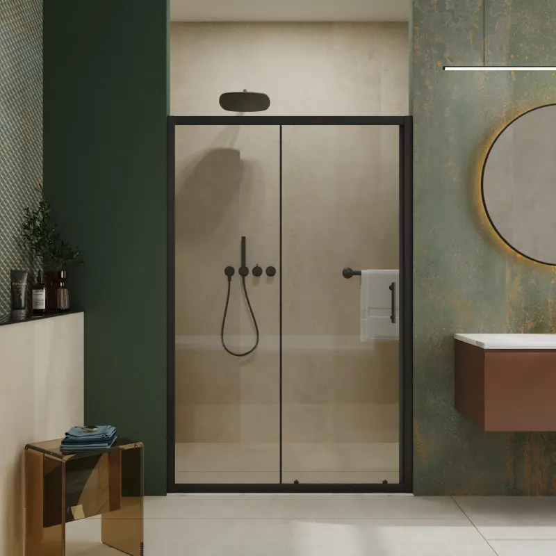 Single Sliding Shower Door, 48in W x 72in H, 1/5in Thick Clear Tempered Glass, Stainless Steel Handle, Black Finish Sliding Barn Door