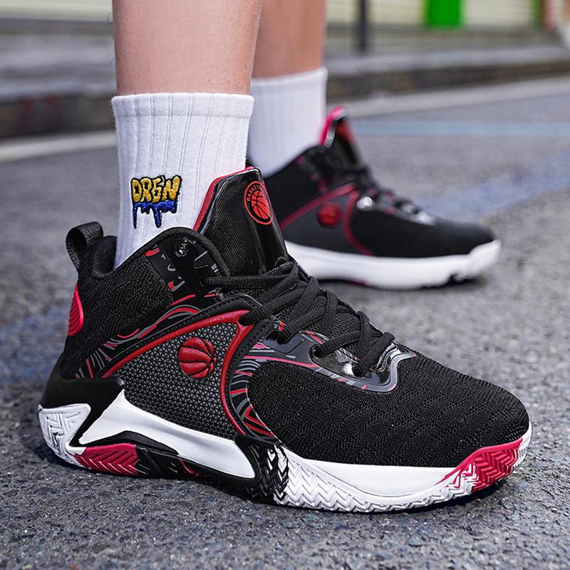 Men's High Top red design BasketballShoes- Stylish, breathable, durable men sports shoes suitable for leisure and outdoor activities.with non-slip.wear- resistant design. mesh upper and fabric lining. suitable for alIl seasons everyday use