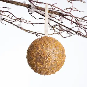 Gold Glittered Diamond Ice Bead & Sequin Holiday Ball Christmas Ornament