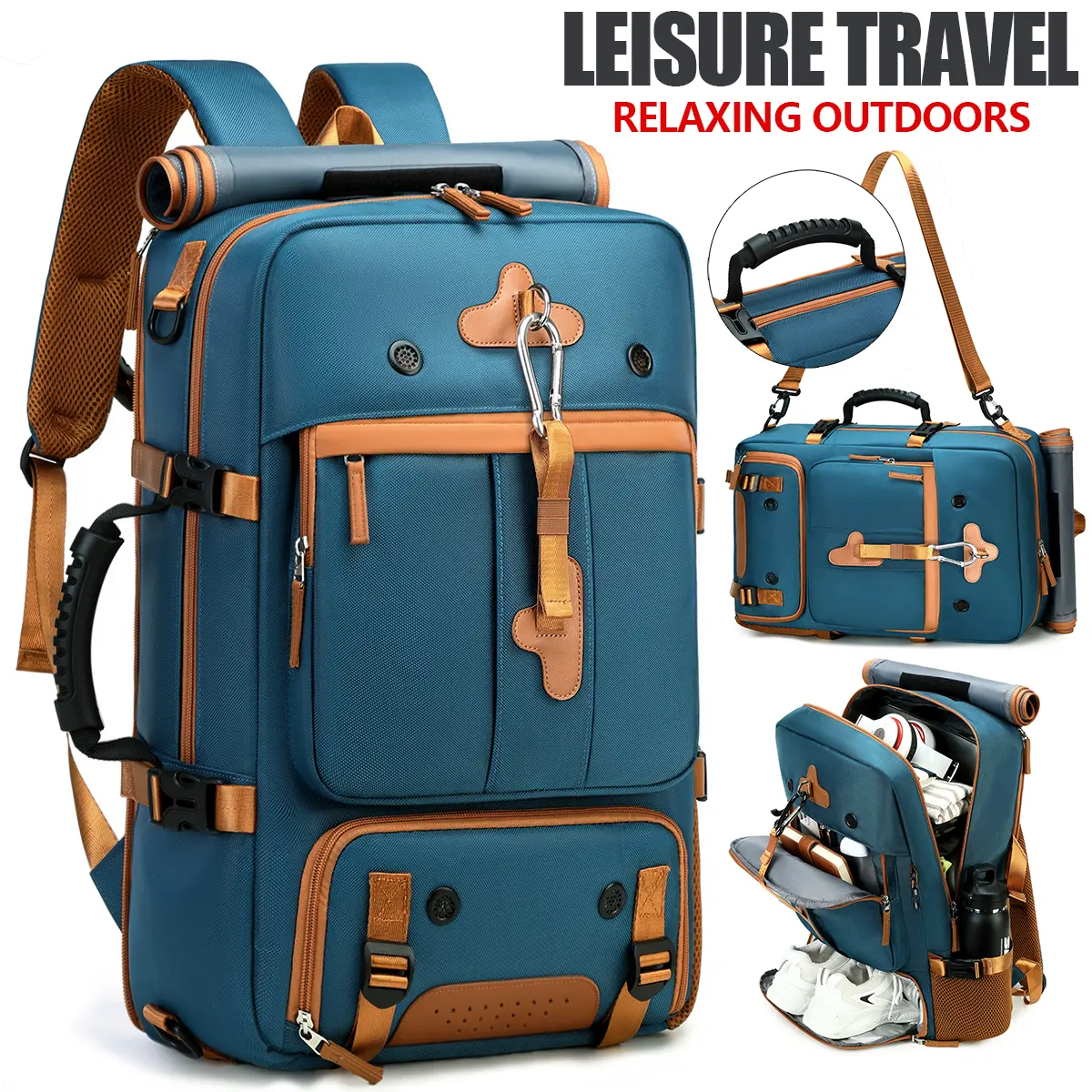 Large-capacity 3-in-1 business travel backpack with a multifunctional design, can be carried on one shoulder or across the body, equipped with an advanced shoe compartment and shoe opening, lightweight and durable, suitable for outdoor hiking, unisex.